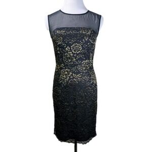 Diane Von Furstenberg Nisha Dress 0 Black Metallic Floral Lace Silk Mesh Sheath